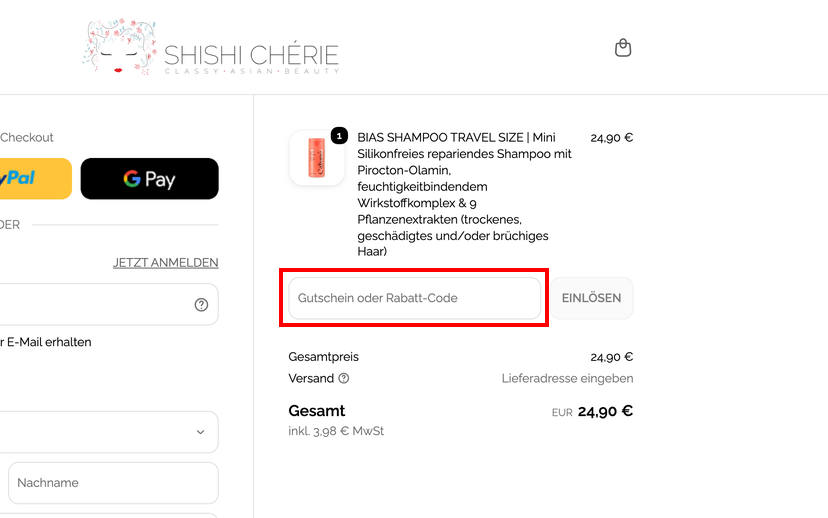 Shishi Chérie Gutschein einlösen