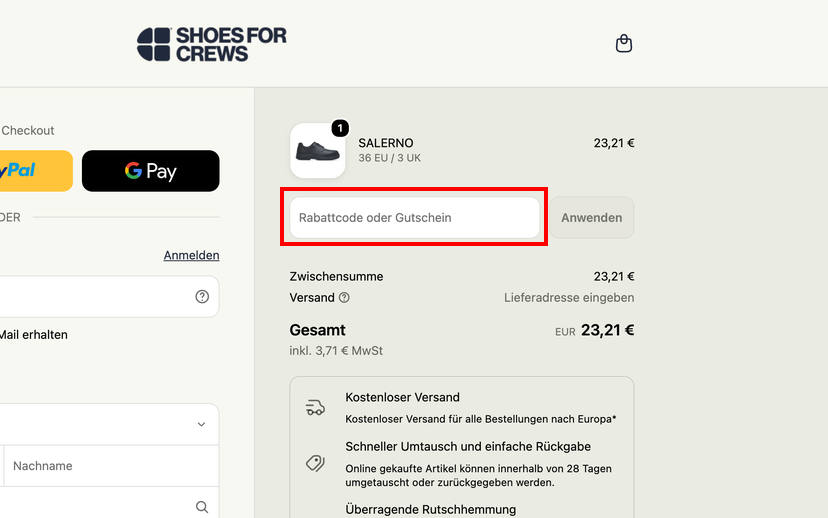 Shoes for Crews Gutschein einlösen Shoes for Crews Gutschein einlösen