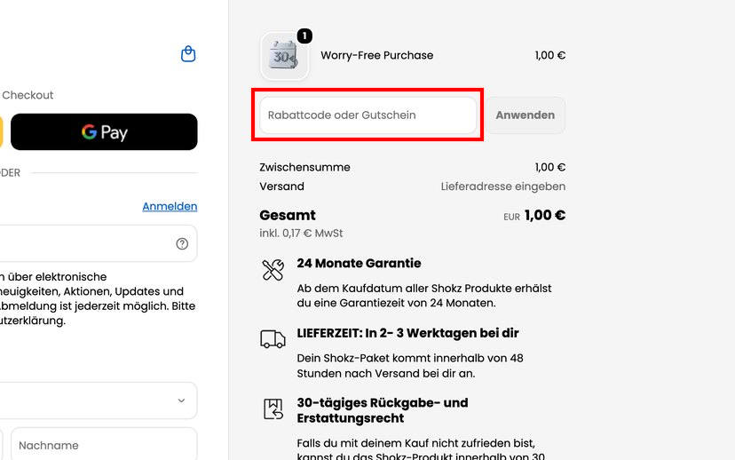 Shokz Rabattcode einlösen