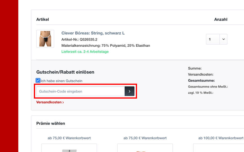 SinEros Gutschein einlösen