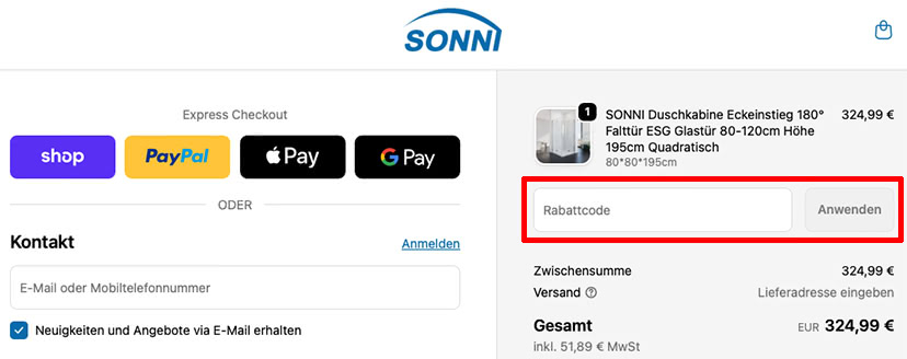 Sonni Rabattcode einlösen Sonni Rabattcode einlösen