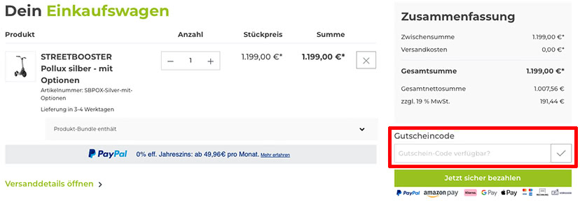 STREETBOOSTER Gutschein einlösen