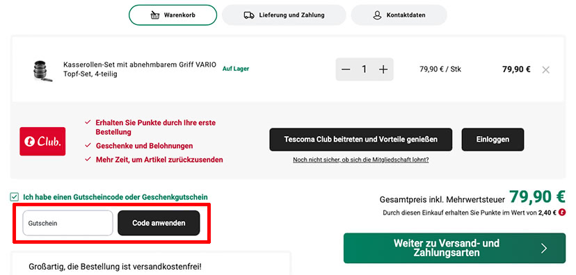 Tescoma Gutschein einlösen