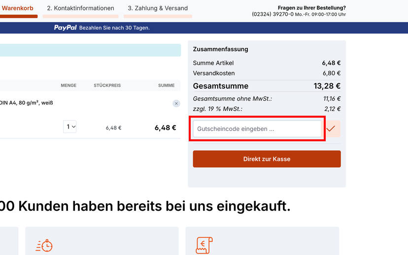 TintenCenter Rabattcode einlösen