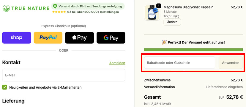 True Nature Rabattcode einlösen