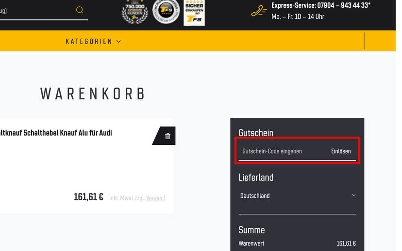 Tuning Fanatics Gutschein einlösen