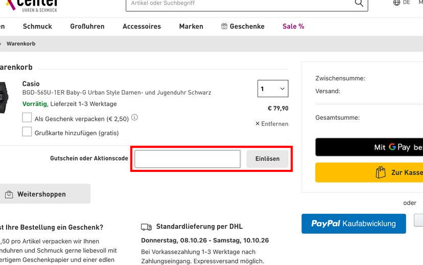 Uhrcenter Gutschein einlösen Uhrcenter Gutschein einlösen