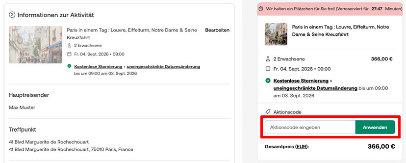Viator Gutschein einlösen