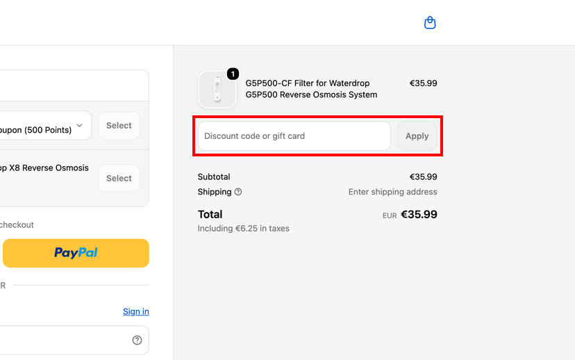Waterdrop Rabattcode einlösen