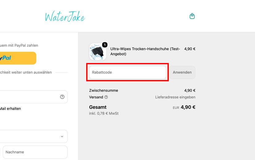 WaterJake Gutschein einlösen
