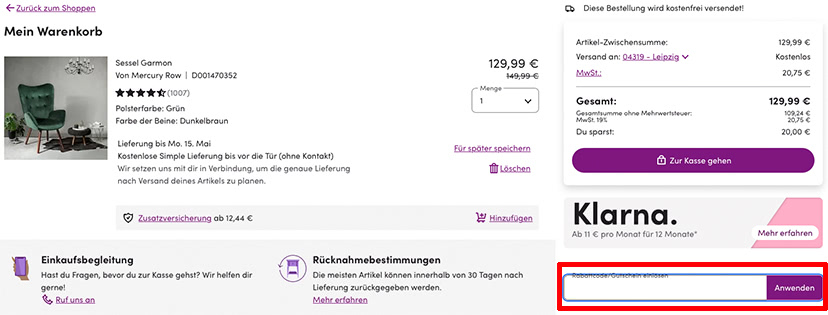 Wayfair Gutschein einlösen Wayfair Gutschein einlösen