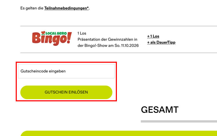 WestLotto Gutschein einlösen